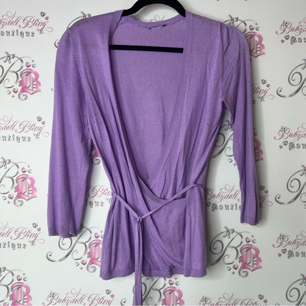 Le château Lavender Wrap shirt sweater rabbit hair angora fabric tie up belted